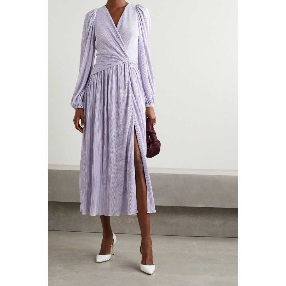 Jonathan Simkhai Size 4 Lilac Purple Gwynne Metallic Pleated Midi Dress